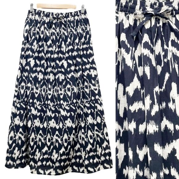 Chadwick’s of Boston Tiered Maxi Peasant Skirt Black & Cream Ikat Size Medium - Picture 1 of 9